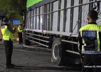 Diduga Rem Blong, Truk Muatan Kayu Plywood Nyaris Terbalik